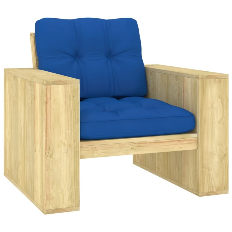 vidaXL Silla de jardín y cojines azul royal madera pino impregnada vidaXL Silla de jardín y cojines azul royal madera pino impregnada