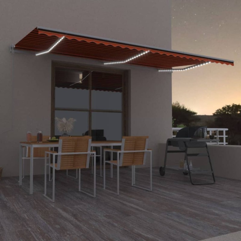 vidaXL Toldo automático LED sensor de viento naranja marrón 600x300 cm vidaXL Toldo automático LED sensor de viento naranja marrón 600x300 cm