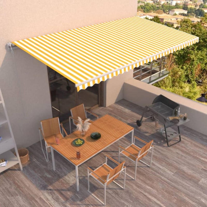 vidaXL Toldo retráctil automático amarillo y blanco 600x350 cm