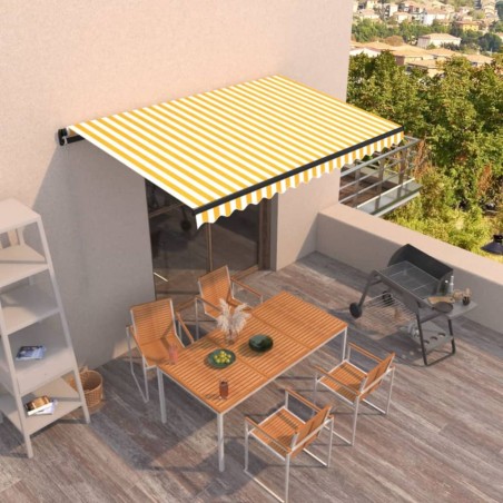 vidaXL Toldo retráctil manual amarillo y blanco 400x350 cm