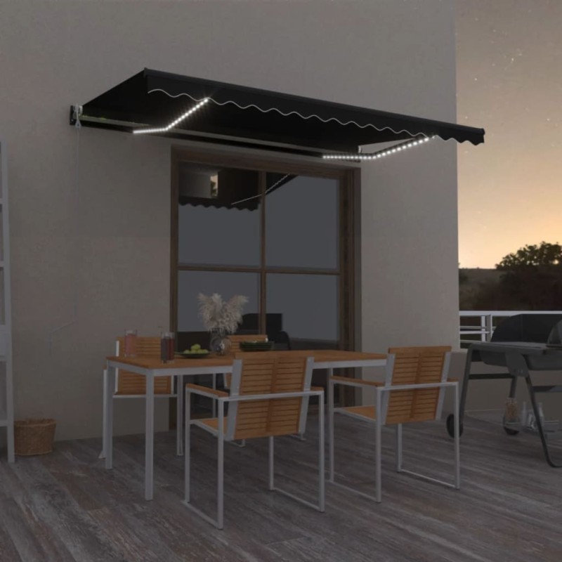 vidaXL Toldo automático LED sensor de viento gris antracita 450x350 cm vidaXL Toldo automático LED sensor de viento gris antracita 450x350 cm