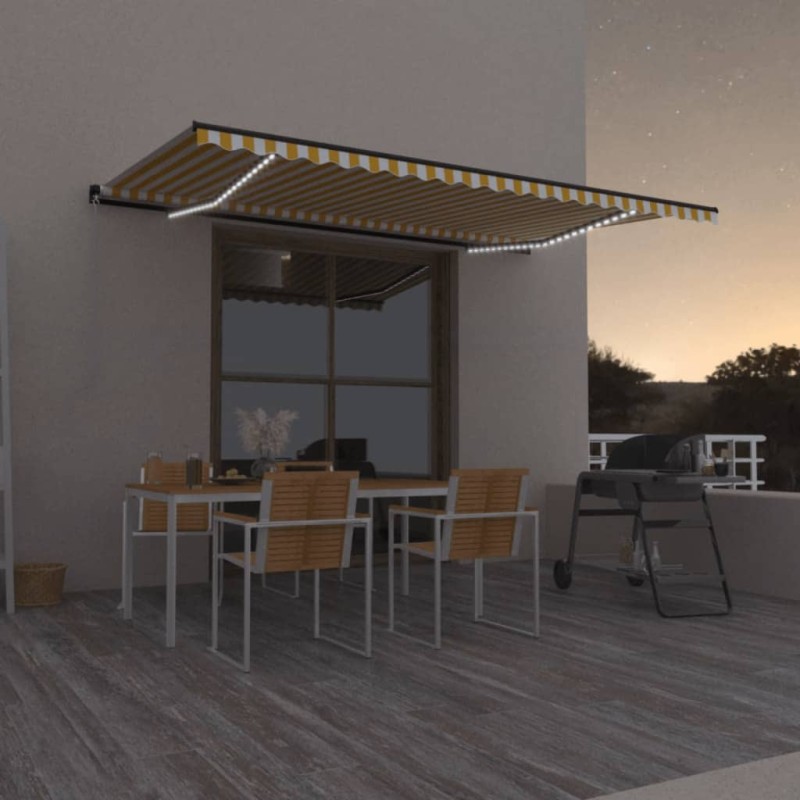 vidaXL Toldo retráctil manual con luz LED amarillo y blanco 500x350 cm