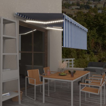 vidaXL Toldo retráctil manual con persiana y LED azul y blanco 3x2,5 m  