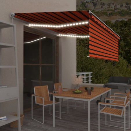vidaXL Toldo retráctil manual con persiana y LED naranja y marrón 4x3m