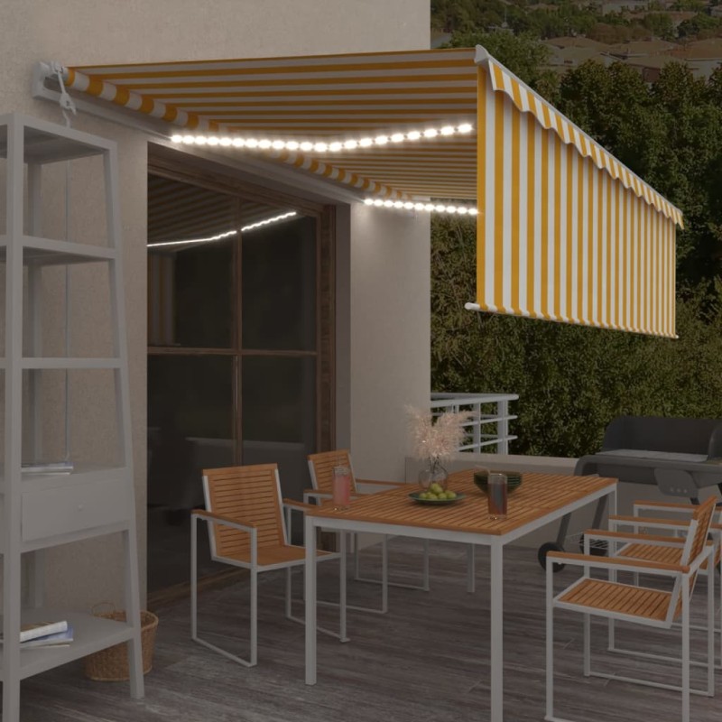 vidaXL Toldo automático persiana, LED y sensor de viento amarillo 5x3m vidaXL Toldo automático persiana, LED y sensor de viento amarillo 5x3m