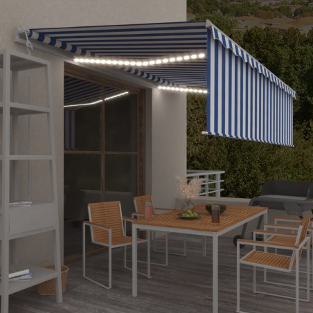 vidaXL Toldo automático persiana LED sensor viento azul blanco 5x3 m 