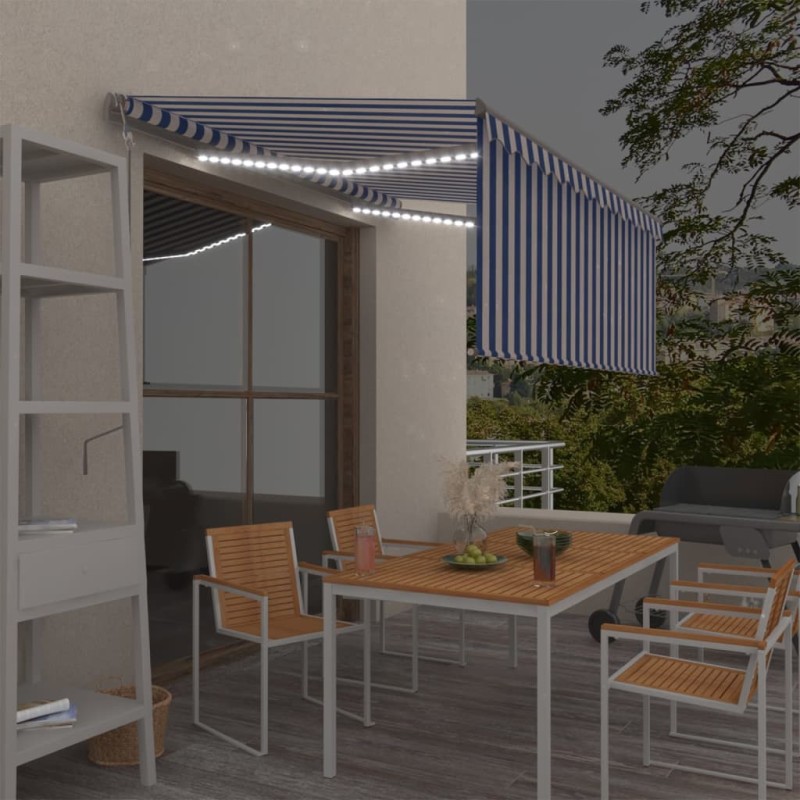 vidaXL Toldo automático persiana LED sensor viento azul blanco 3x2,5m vidaXL Toldo automático persiana LED sensor viento azul blanco 3x2,5m