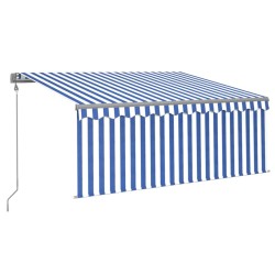 vidaXL Toldo automático persiana LED sensor viento azul blanco 3x2,5m