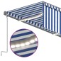 vidaXL Toldo automático persiana LED sensor viento azul blanco 3x2,5m vidaXL Toldo automático persiana LED sensor viento azul blanco 3x2,5m