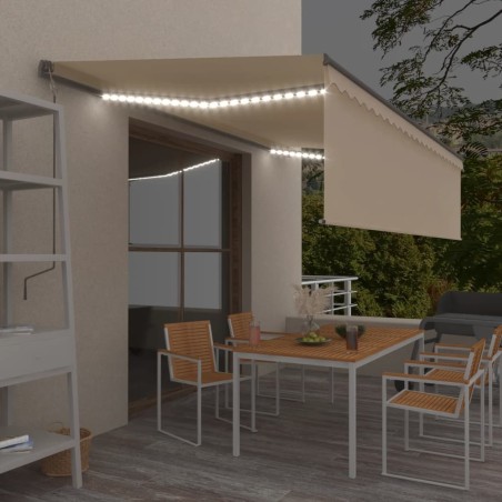 vidaXL Toldo retráctil manual con persiana y LED crema 5x3 m