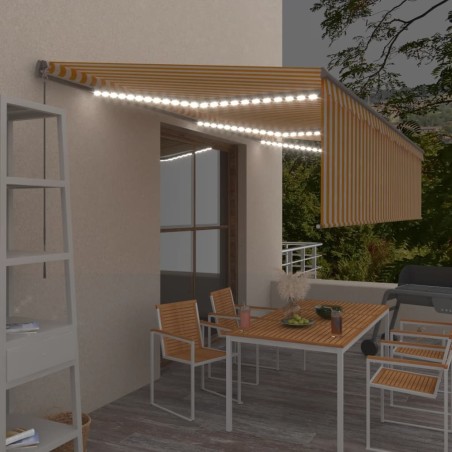 vidaXL Toldo retráctil manual con persiana y LED amarillo blanco 6x3 m