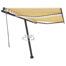 vidaXL Toldo automático LED sensor de viento amarillo blanco 300x250cm