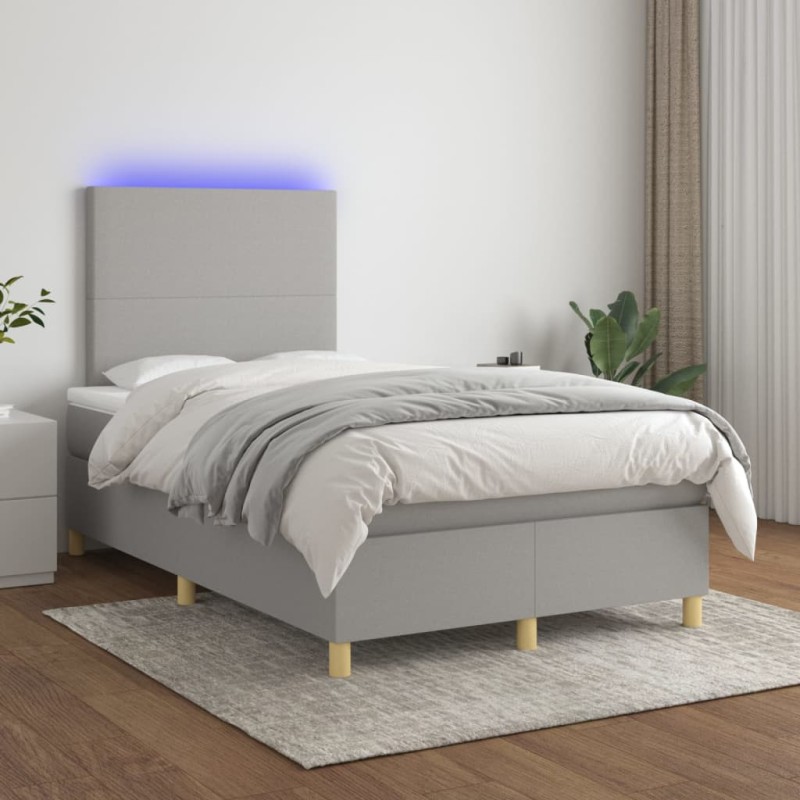 vidaXL Cama box spring con colchón tela y LED gris claro 120x200 cm vidaXL Cama box spring con colchón tela y LED gris claro 120x200 cm