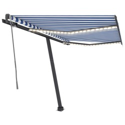 vidaXL Toldo automático LED sensor de viento azul y blanco 300x250 cm