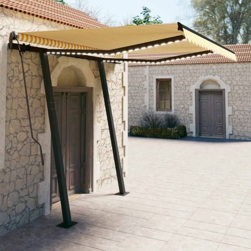 vidaXL Toldo automático LED sensor de viento amarillo y blanco 3x2,5 m vidaXL Toldo automático LED sensor de viento amarillo y blanco 3x2,5 m