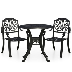 vidaXL Mesa y sillas de bistró 3 piezas aluminio fundido negro