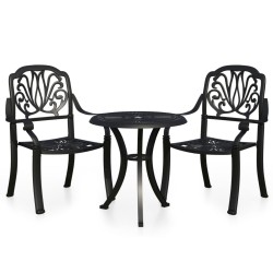 vidaXL Mesa y sillas de bistró 3 piezas aluminio fundido negro