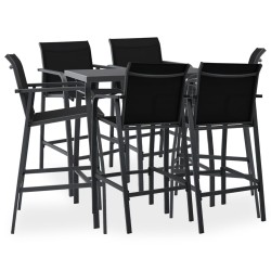 vidaXL Mesa alta y taburetes de bar de jardín 7 piezas negro y gris