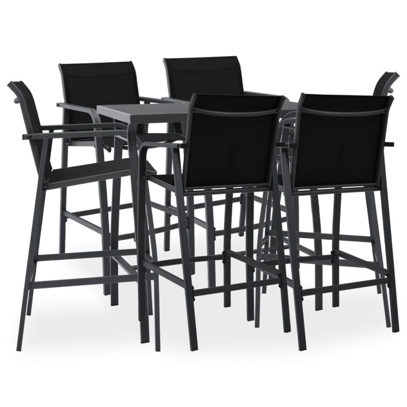 vidaXL Mesa alta y taburetes de bar de jardín 7 piezas negro y gris