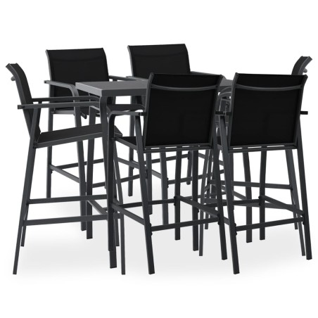 vidaXL Mesa alta y taburetes de bar de jardín 7 piezas negro y gris