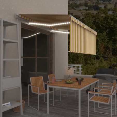 vidaXL Toldo retráctil manual con persiana LED amarillo/blanco 3x2,5 m  