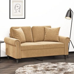 vidaXL Sofá de 2 plazas con cojines terciopelo marrón 120 cm