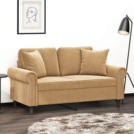 vidaXL Sofá de 2 plazas con cojines terciopelo marrón 120 cm