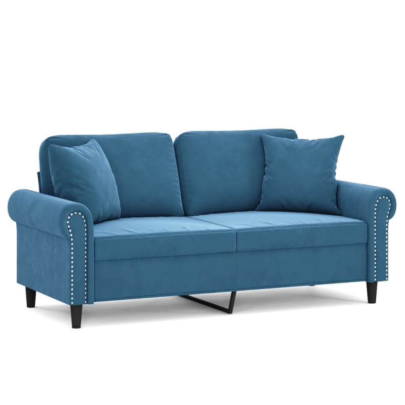 vidaXL Sofá de 2 plazas con cojines terciopelo azul 140 cm vidaXL Sofá de 2 plazas con cojines terciopelo azul 140 cm