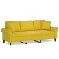 vidaXL Sofá de 3 plazas con cojines terciopelo amarillo 180 cm vidaXL Sofá de 3 plazas con cojines terciopelo amarillo 180 cm