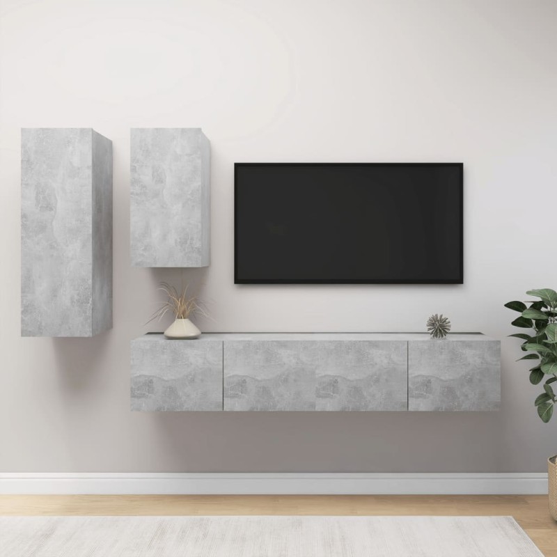 vidaXL Set muebles de salón TV 4 pzas madera ingeniería gris hormigón vidaXL Set muebles de salón TV 4 pzas madera ingeniería gris hormigón