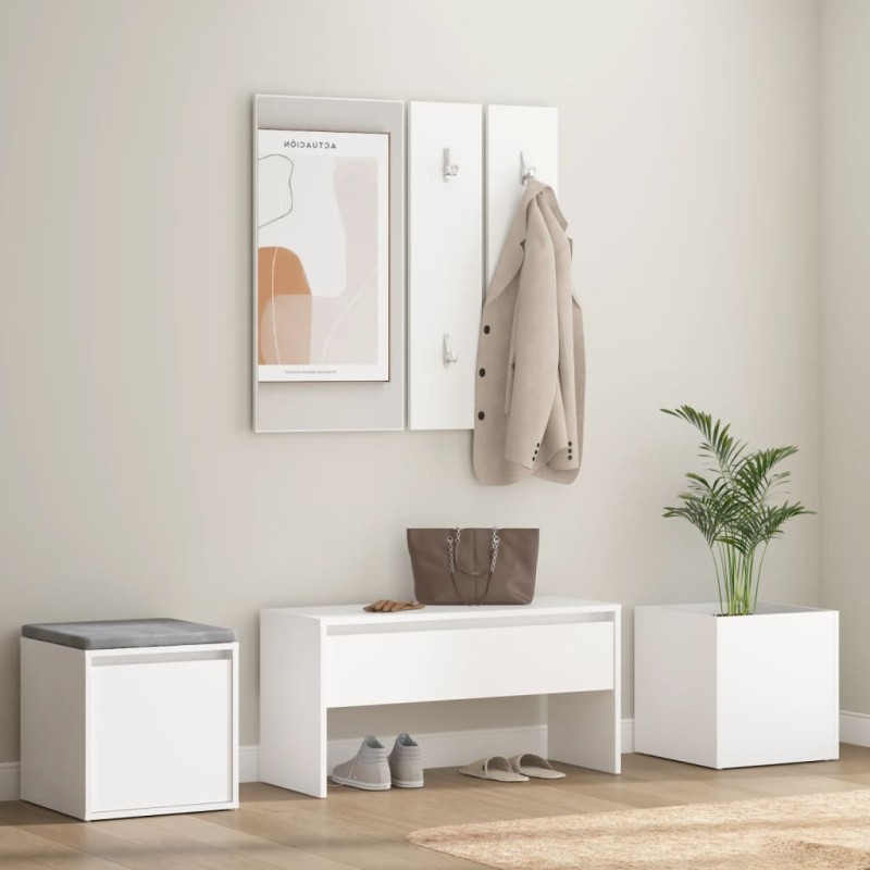 vidaXL Juego de muebles de recibidor madera contrachapada blanco vidaXL Juego de muebles de recibidor madera contrachapada blanco