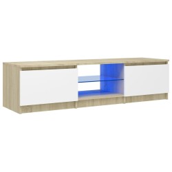 vidaXL Mueble de TV con luces LED blanco y roble Sonoma 140x40x35,5 cm