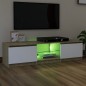 vidaXL Mueble de TV con luces LED blanco y roble Sonoma 140x40x35,5 cm