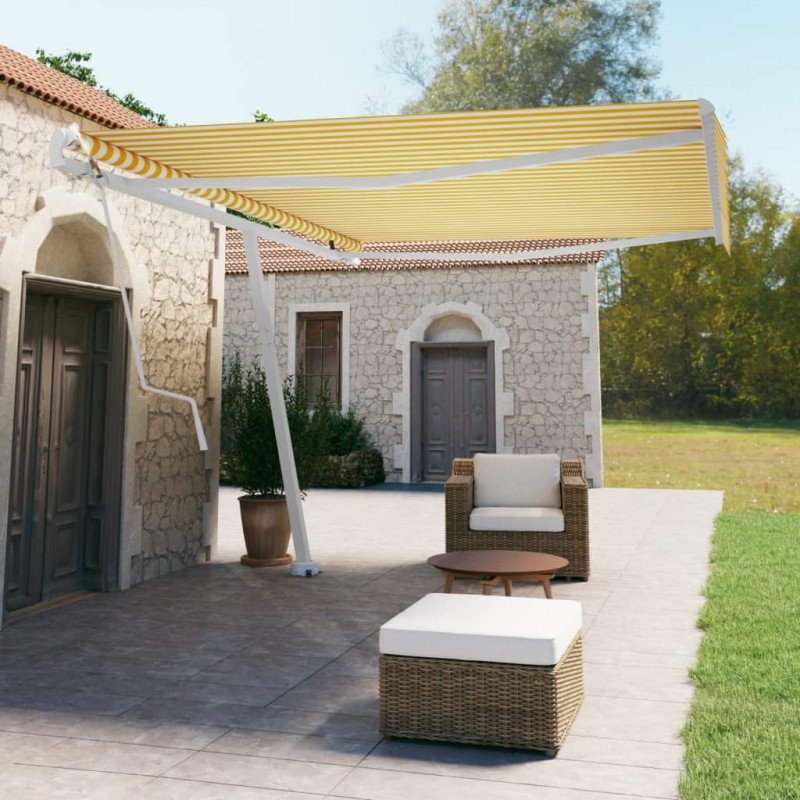 vidaXL Toldo de pie automático amarillo y blanco 500x350 cm vidaXL Toldo de pie automático amarillo y blanco 500x350 cm