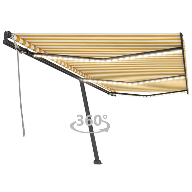 vidaXL Toldo manual retráctil con luz LED amarillo y blanco 600x350 cm vidaXL Toldo manual retráctil con luz LED amarillo y blanco 600x350 cm