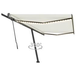 vidaXL Toldo retráctil manual con luz LED crema 500x350 cm