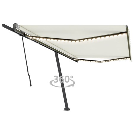 vidaXL Toldo retráctil manual con luz LED crema 500x350 cm