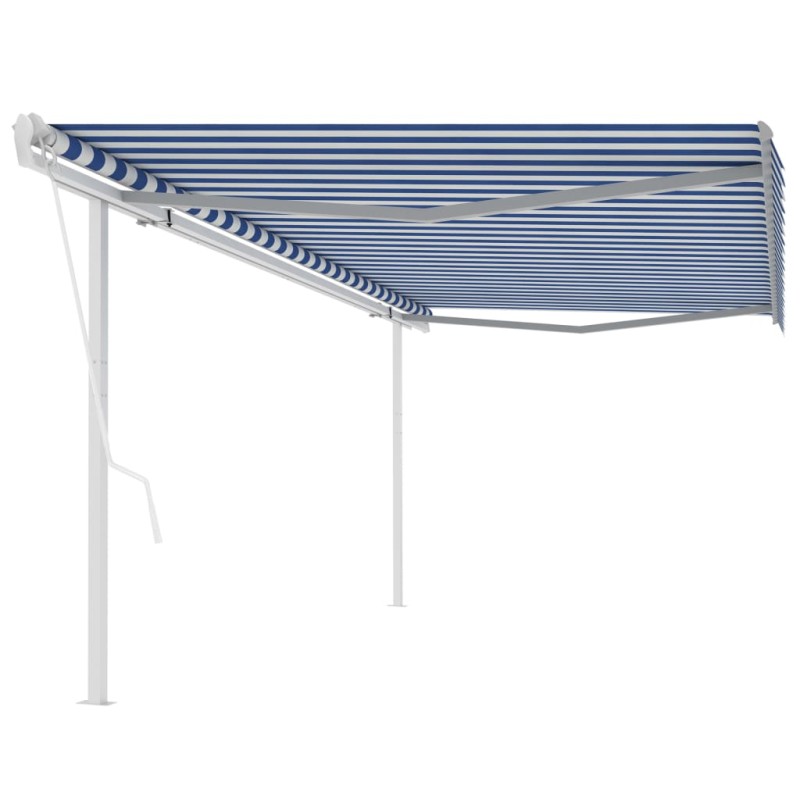 vidaXL Toldo manual retráctil con postes azul y blanco 5x3 m vidaXL Toldo manual retráctil con postes azul y blanco 5x3 m