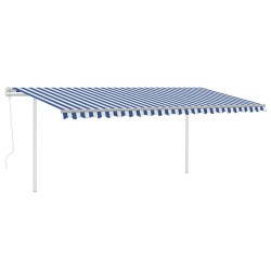 vidaXL Toldo manual retráctil con postes azul y blanco 5x3 m