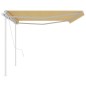vidaXL Toldo retráctil automático con postes amarillo y blanco 5x3,5 m vidaXL Toldo retráctil automático con postes amarillo y blanco 5x3,5 m