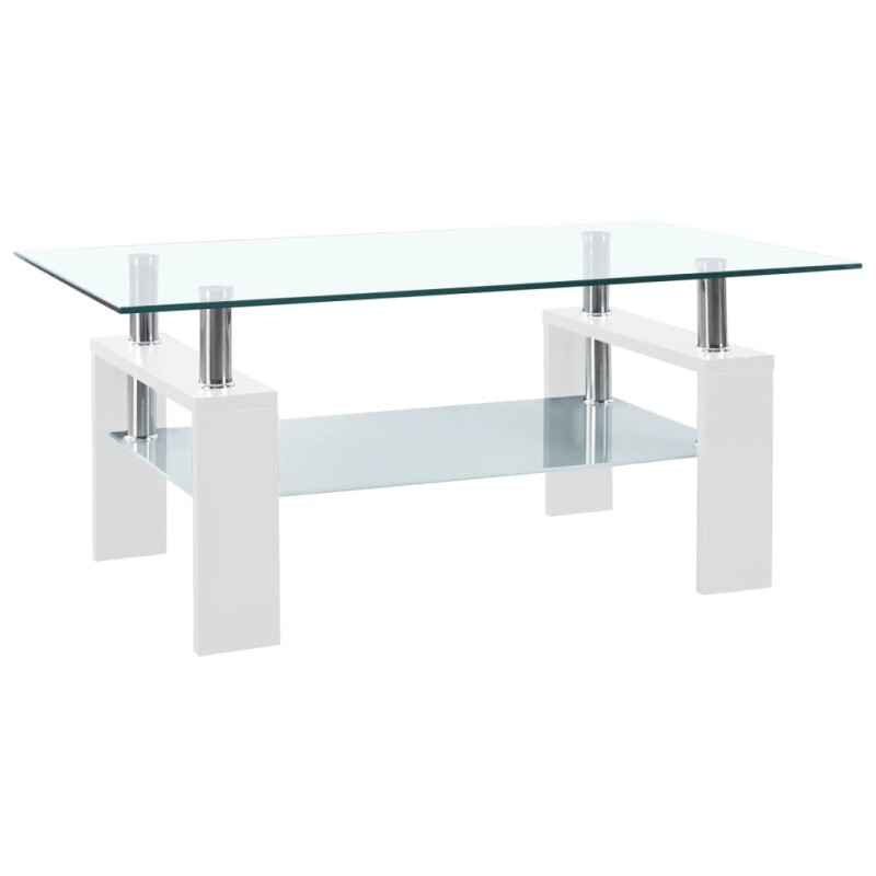 vidaXL Mesa de centro vidrio templado blanco transparente 95x55x40 cm vidaXL Mesa de centro vidrio templado blanco transparente 95x55x40 cm