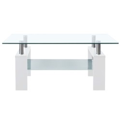 vidaXL Mesa de centro vidrio templado blanco transparente 95x55x40 cm