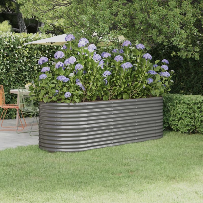 vidaXL Jardinera arriate acero recubrimiento polvo gris 224x80x68 cm vidaXL Jardinera arriate acero recubrimiento polvo gris 224x80x68 cm