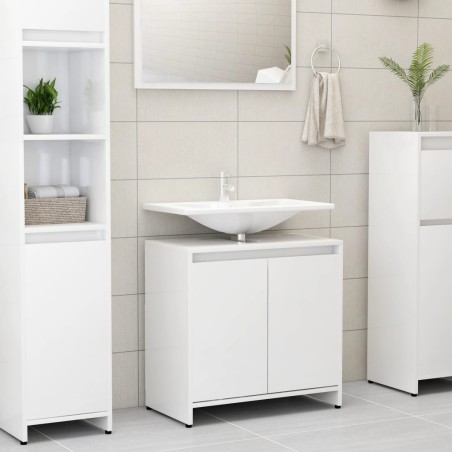 vidaXL Armario de baño madera contrachapada blanco brillo 60x33x61 cm