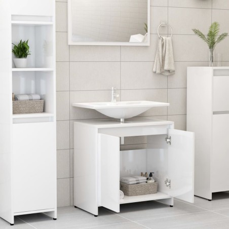 vidaXL Armario de baño madera contrachapada blanco brillo 60x33x61 cm