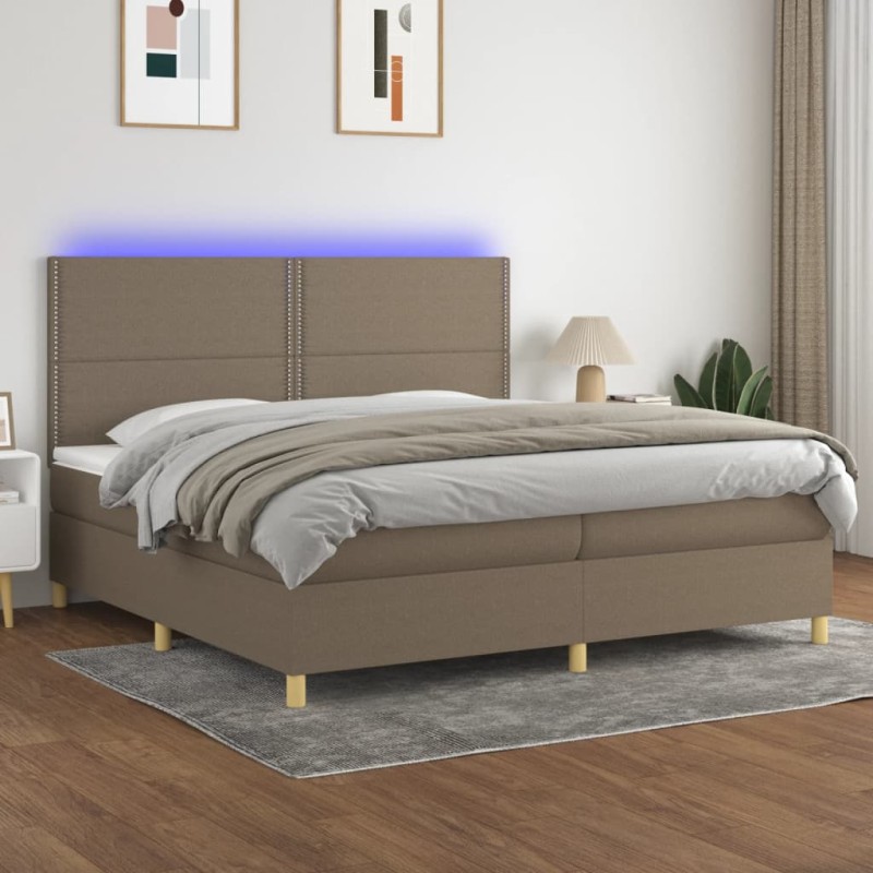 vidaXL Cama box spring colchón y luces LED tela gris taupe 200x200 cm vidaXL Cama box spring colchón y luces LED tela gris taupe 200x200 cm