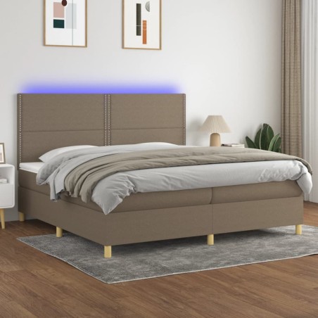 vidaXL Cama box spring colchón y luces LED tela gris taupe 200x200 cm