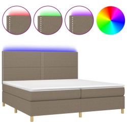 vidaXL Cama box spring colchón y luces LED tela gris taupe 200x200 cm