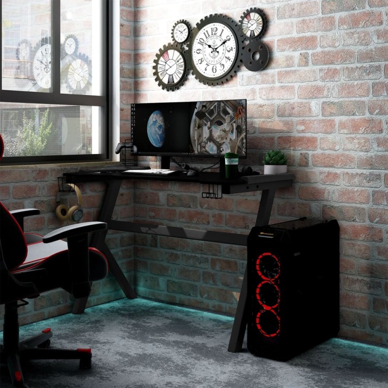 vidaXL Escritorio gaming con luz LED forma Y negro 90x60x75 cm vidaXL Escritorio gaming con luz LED forma Y negro 90x60x75 cm