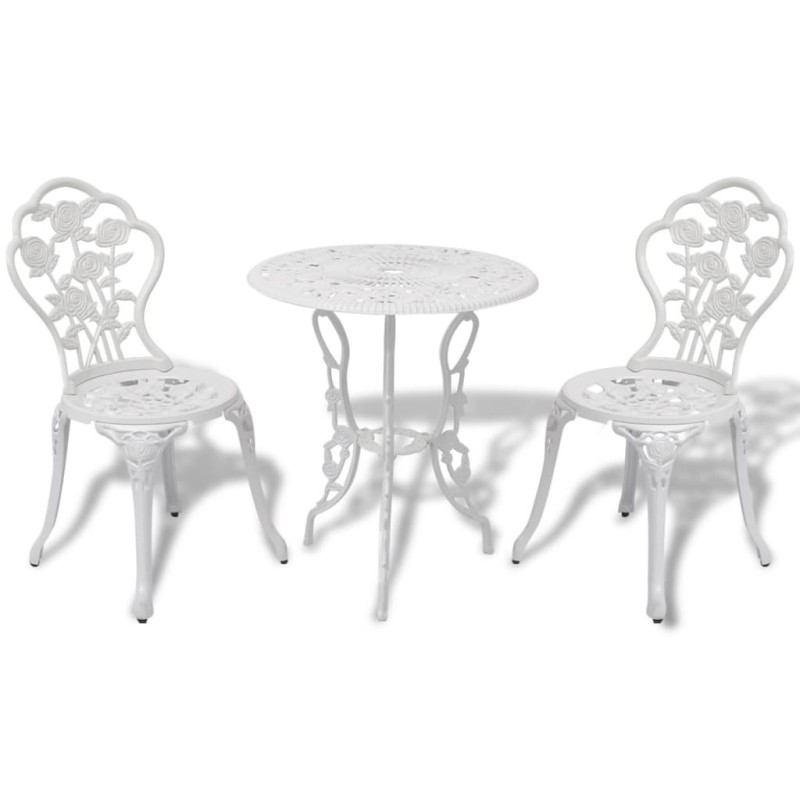 vidaXL Mesa y sillas bistró de jardín 3 piezas aluminio fundido blanco vidaXL Mesa y sillas bistró de jardín 3 piezas aluminio fundido blanco